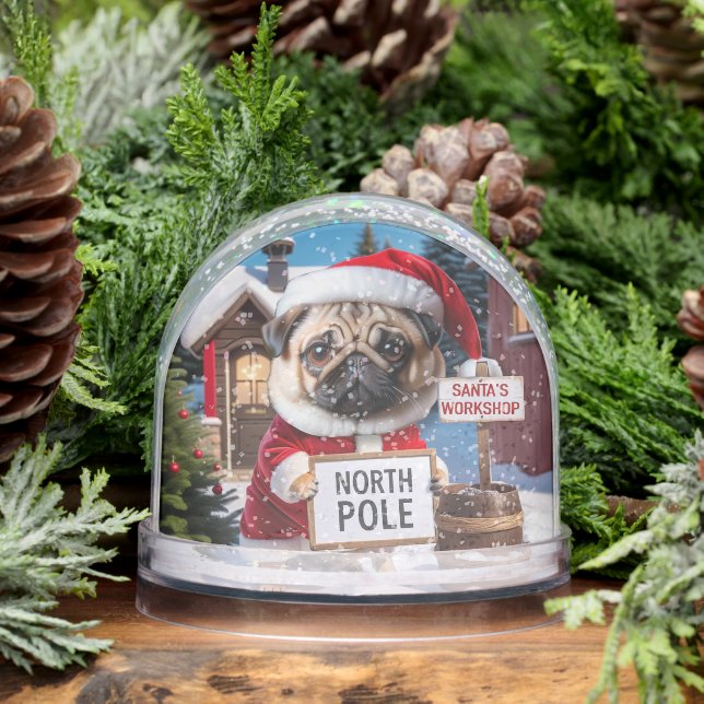 Santa Pug at North Pole or Your Pet Dog Photos  Snowglobe (Winter)
