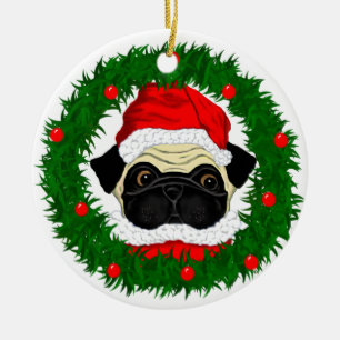 Santa Pug Ceramic Tree Decoration