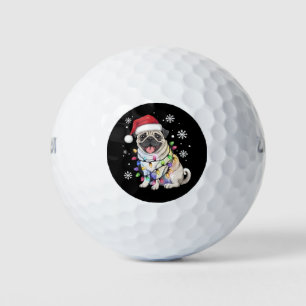 Santa Pug Christmas Lights Xmas Dog Lover  Golf Balls