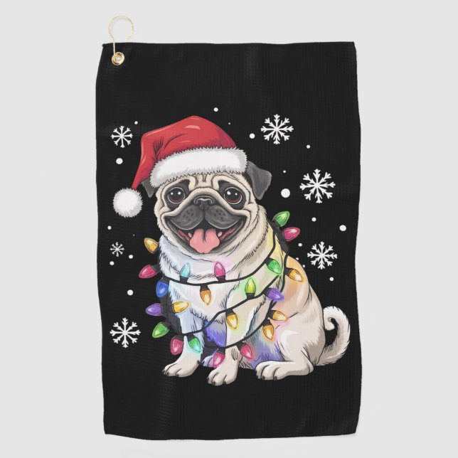 Santa Pug Christmas Lights Xmas Dog Lover  Golf Towel (Front)