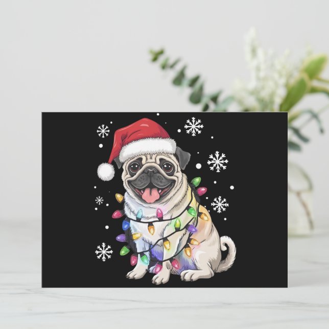 Santa Pug Christmas Lights Xmas Dog Lover  Holiday Card (Standing Front)
