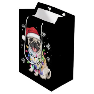 Santa Pug Christmas Lights Xmas Dog Lover  Medium Gift Bag