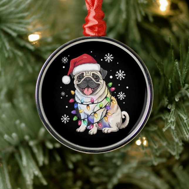 Santa Pug Christmas Lights Xmas Dog Lover  Metal Tree Decoration (Tree)