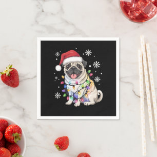 Santa Pug Christmas Lights Xmas Dog Lover Napkin