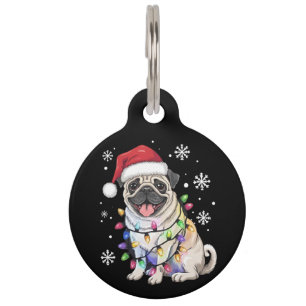 Santa Pug Christmas Lights Xmas Dog Lover Pet Tag