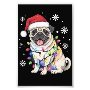 Santa Pug Christmas Lights Xmas Dog Lover  Photo Print