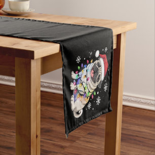 Santa Pug Christmas Lights Xmas Dog Lover  Short Table Runner