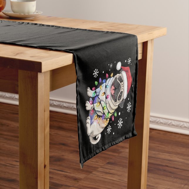 Santa Pug Christmas Lights Xmas Dog Lover  Short Table Runner (In Situ)