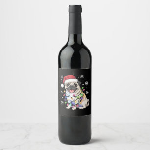Santa Pug Christmas Lights Xmas Dog Lover  Wine Label