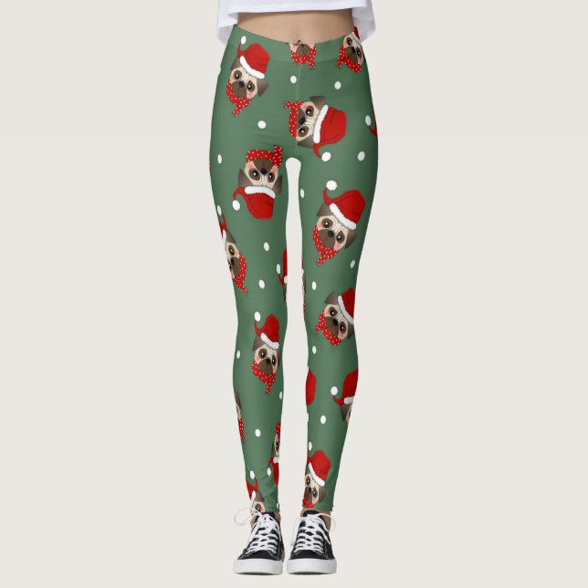 Santa Pug Christmas Pattern Leggings (Front)