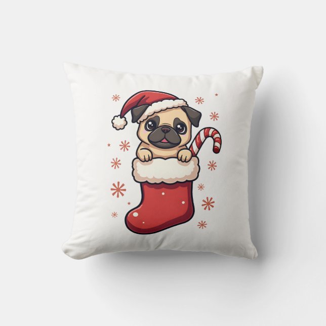 Santa Pug Delight Cushion (Front)