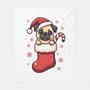 Santa Pug Delight Fleece Blanket