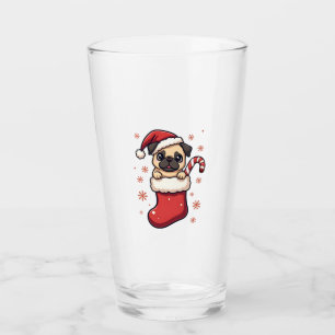 Santa Pug Delight Glass