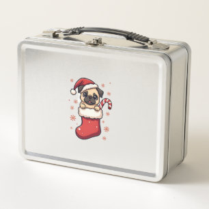 Santa Pug Delight Metal Lunch Box