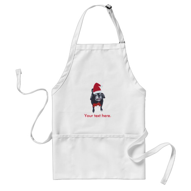 Santa Pug Dog Red Bow Your Text Christmas Aprons (Front)