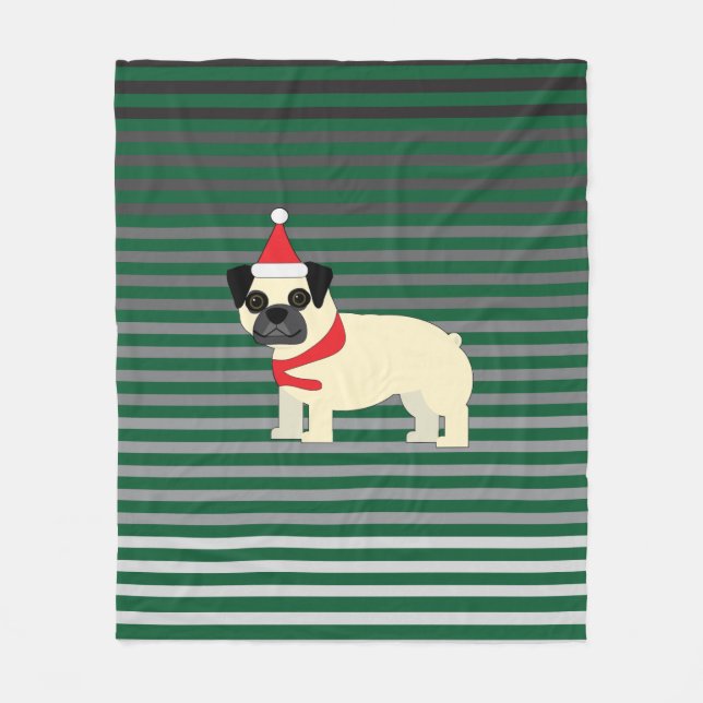 Santa Pug Fleece Blanket (Front)
