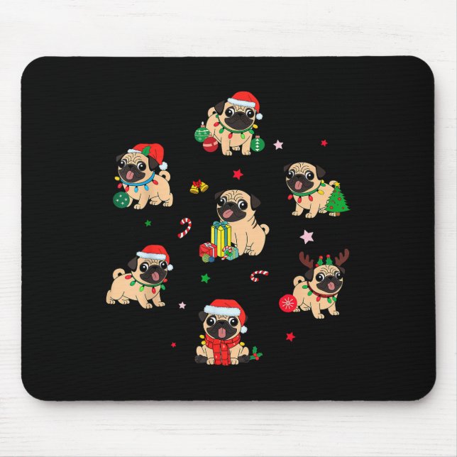 Santa Pug Light Gorgeous Reindeer Pajama Christmas Mouse Pad (Front)