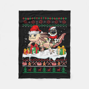 Santa Pug Riding Axolotl Christmas Sweater Lover O Fleece Blanket