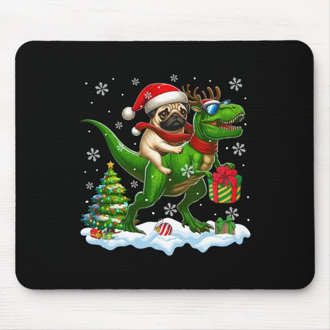 Santa Pug Riding Reindeer T-rex Christmas Kids Tod Mouse Pad (Front)