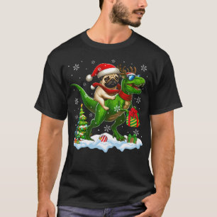 Santa Pug Riding Reindeer T-Rex Christmas Kids Tod T-Shirt