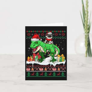Santa Pug Riding T-rex Christmas Sweater Lover Own Card