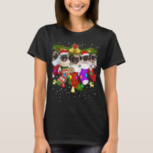 Santa Pugs in Christmas Socks Funny Xmas Dog Lover T-Shirt