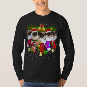 Santa Pugs in Christmas Socks Funny Xmas Dog Lover T-Shirt