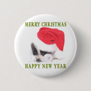 SANTA PUPPY 6 CM ROUND BADGE