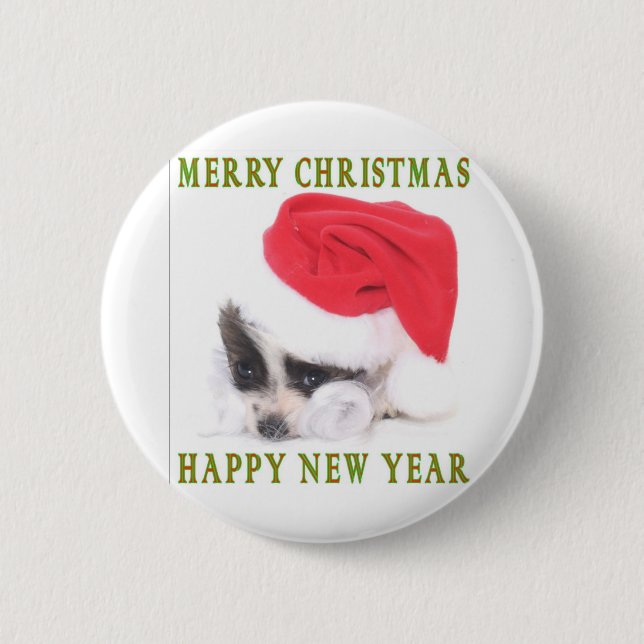 SANTA PUPPY 6 CM ROUND BADGE (Front)