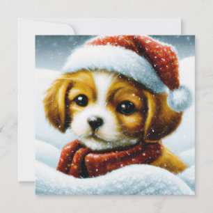 Santa puppy budget Christmas Holiday Card