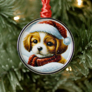 Santa puppy Christmas Metal Tree Decoration