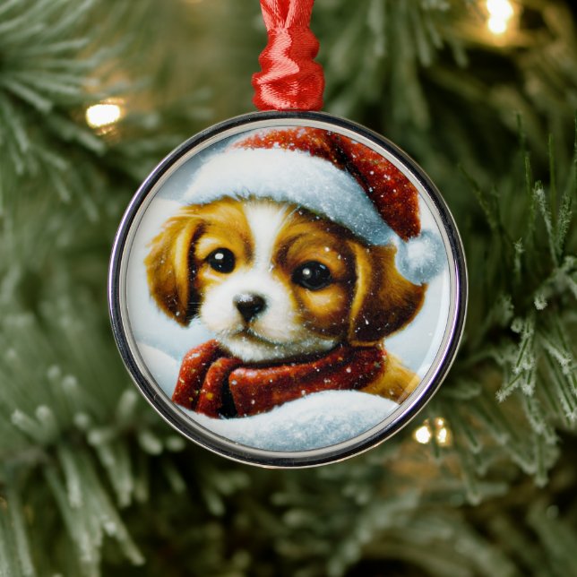 Santa puppy Christmas Metal Tree Decoration (Tree)