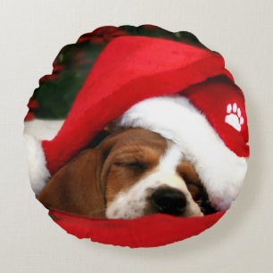 Santa Puppy Round Cushion
