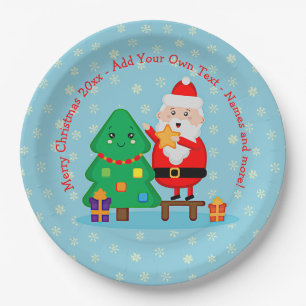 Santa Putting Star Christmas Tree 20xx Add Text 9" Paper Plate