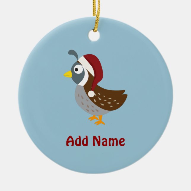 Santa Quail Ceramic Tree Decoration (Front)