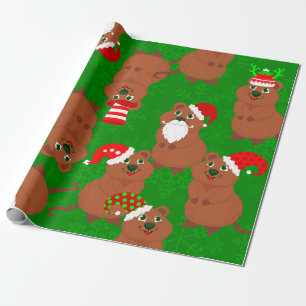 santa quokka australian christmas snowflakes wrapping paper