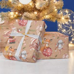 Santa Rabbit Fox Christmas Winter Holiday Pattern Wrapping Paper