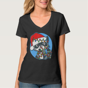 Santa Raccoon Christmas Tree Lights  Xmas Raccoon  T-Shirt