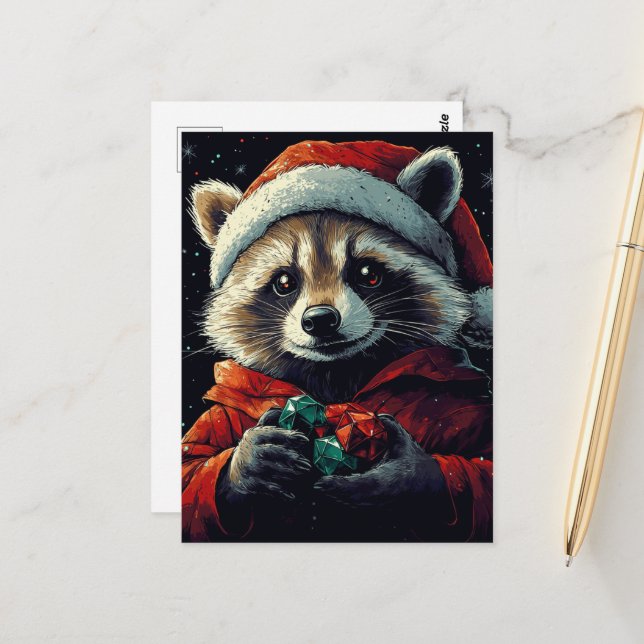 Santa Racoon Postcard (Front/Back In Situ)