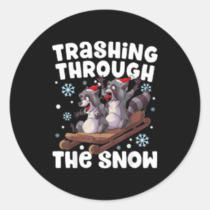 Santa Racoon Trashing Through The Snow Cute Christ Classic Round Sticker