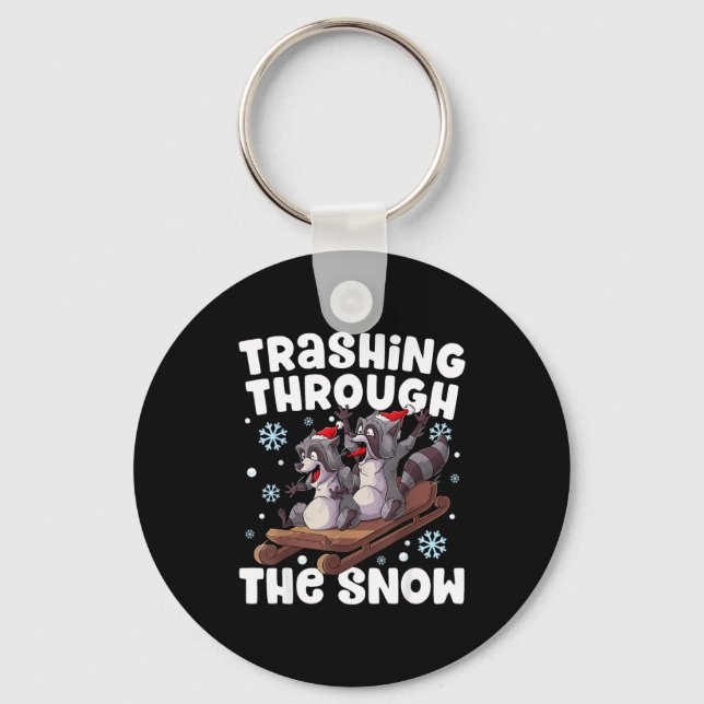 Santa Racoon Trashing Through The Snow Cute Christ Key Ring (Front)