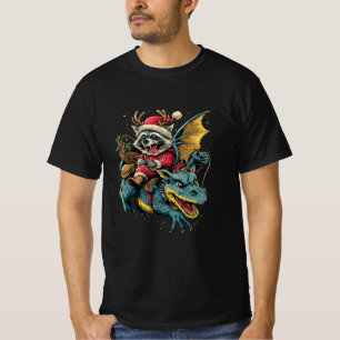 Santa Racoon with Dragon Forest Animal Fantasy T-Shirt