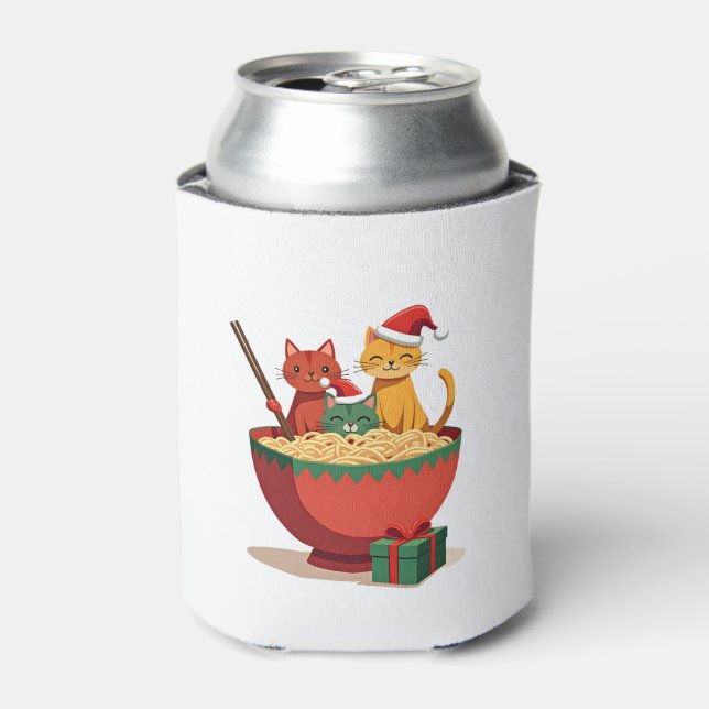 Santa Ramen Cats Anime Christmas Xmas Kids Girls M Can Cooler (Can Front)