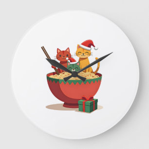 Santa Ramen Cats Anime Christmas Xmas Kids Girls M Large Clock