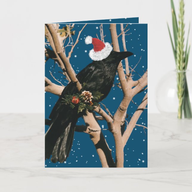 Santa Raven Christmas Holiday Nature Bird Crow Card (Front)