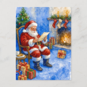 Santa Reading Letters by the Fireplace Postcard