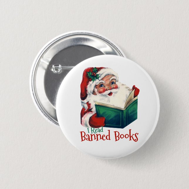Santa Reads Banned Books 6 Cm Round Badge (Front & Back)