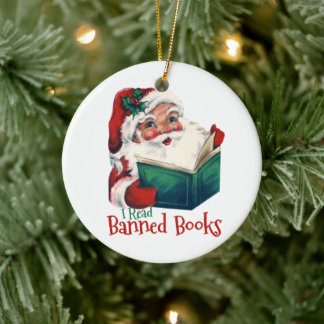 Santa Reads Banned Books Ceramic Tree Decoration