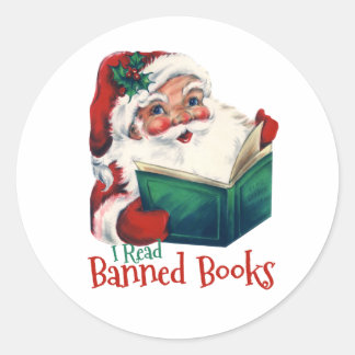 Santa Reads Banned Books Classic Round Sticker
