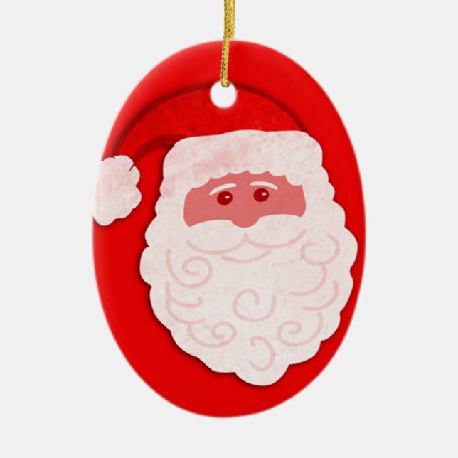 Santa red and white custom message ceramic tree decoration (Front)